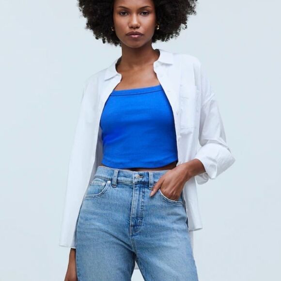 Madewell The Tailored Crop Tank in Sleekhold Size Large Pure Blue - Picture 10 of 10